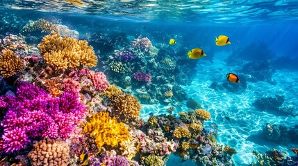 Obraz premium Vibrant Coral Reef Underwater Scene - Made with Generative AI