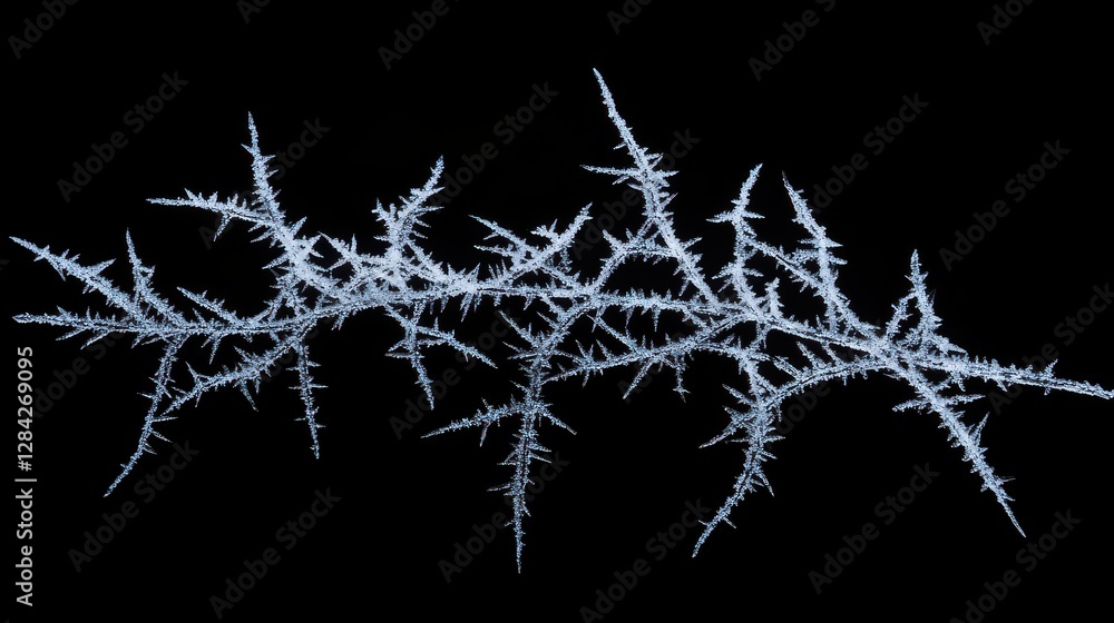 Poster close-up of intricate frost patterns on black background