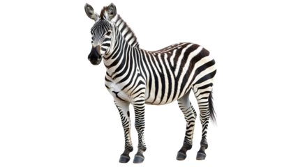 Zebra in natural pose on white background