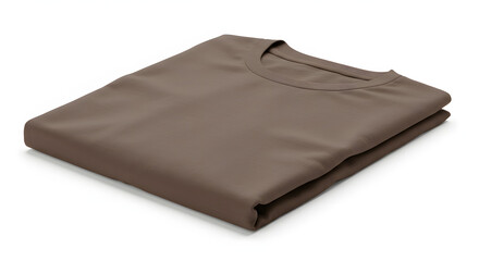 Neatly folded brown tshirt white background clean studio lighting product shot detailed