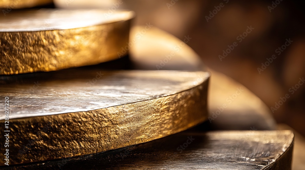 Aufkleber golden rings stacked in a harmonious arrangement reflecting warm light and intricate textures enhanc