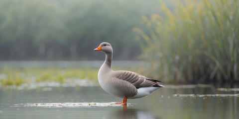 Cotton Pigmy Goose Standing Gracefully in Serene Wetland Habitat
