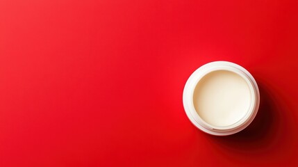 Round Container of Creamy Lip Balm on Vibrant Red Background