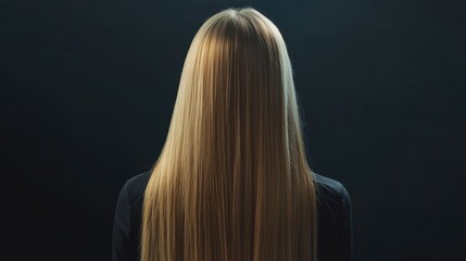 Naklejka premium Long Straight Blonde Hair Back View Against Dark Background