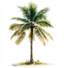 Vibrant palm tree with lush green leaves set against a clean white background