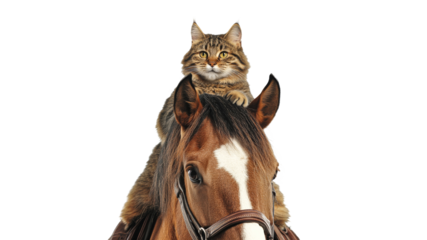 Cat rides horse with confidence