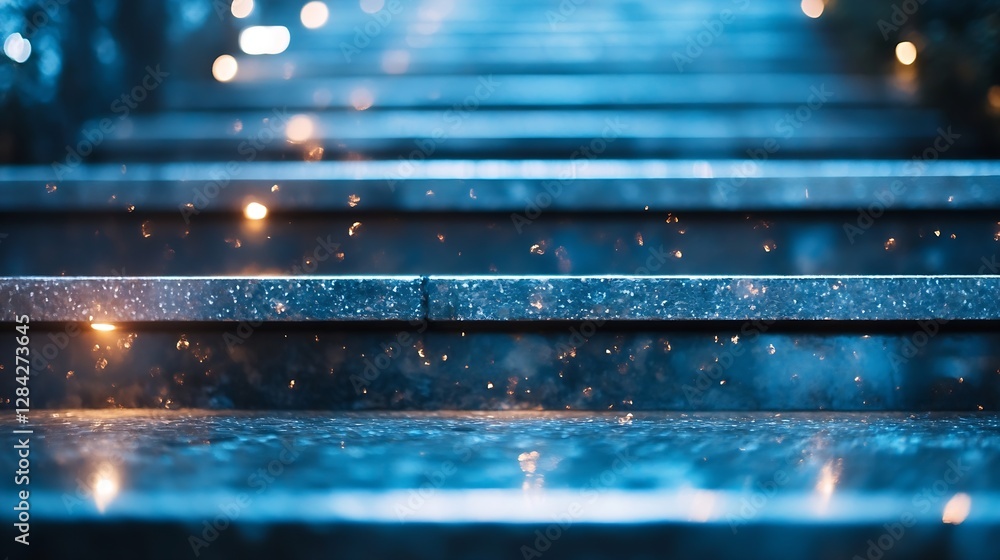 Poster glittering steps under soft lighting showcasing a unique perspective of modern architecture : genera