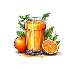 Orangensaft im Glas Aquarell