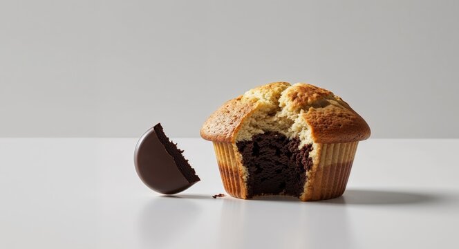 a muffin with a biter of chocolate and a biter of chocolate