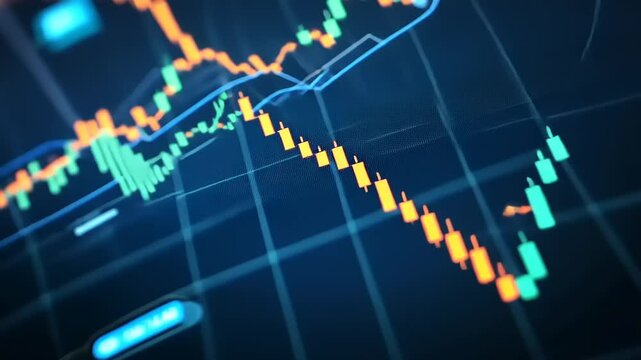 Close-up view of a digital stock market graph showcasing fluctuating trends and data analysis