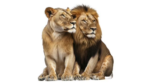 Two lions in close companionship showing affection