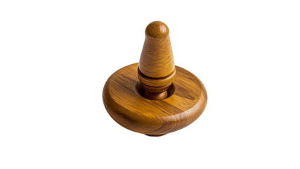 Polished wood spinning top up close
