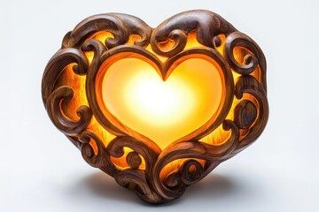 Illuminated Wooden Heart Shaped Lamp With Intricate Carving