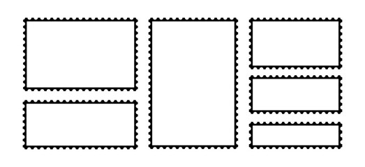 Post stamp border collection featuring classic postal shapes such. Mockup postage stamps. Blank postage stamp borders templates.