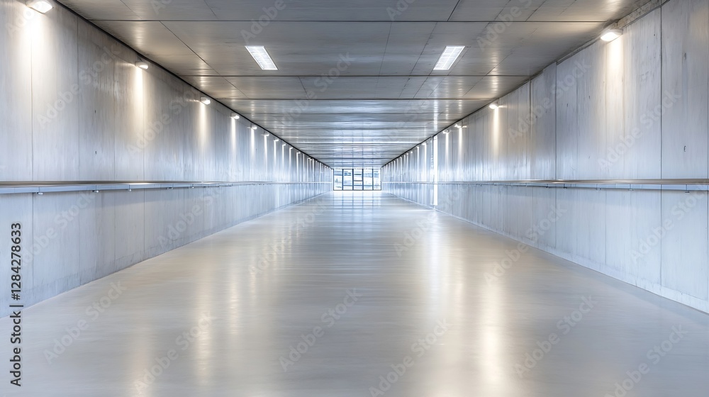 Poster wide and bright passageway with modern design and ambient lighting for business use : generative ai