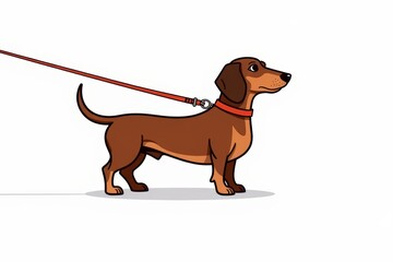 Dachshund on leash stands confidently, showcasing its playful nature and unique form. Concept emphasizes dachshund on leash as a beloved pet in everyday life.