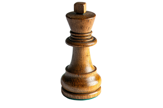 Wooden chess king piece on a plain background