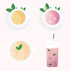 Vector set of tea cup drinks clipart