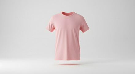 Opened pink tshirt white seamless background minimalist product studio display clean
