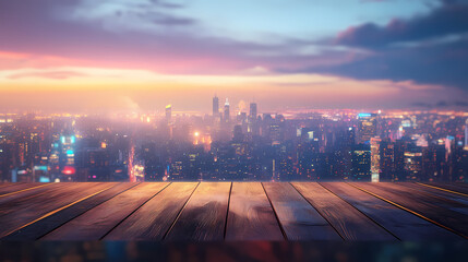 Fototapeta premium urban skyline wooden tabletop