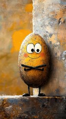 Rustic Root Vegetable Medley, Cartoon Potato Character with Bodybuilder-Like Arms and Legs in Whimsical Setting