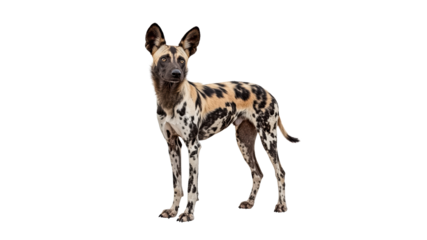 Unique African wild dog standing proudly in studio
