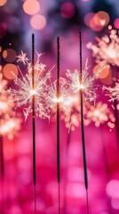 Sparkling Celebration Festive Sparklers on Pink Bokeh Background