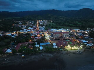 Jaco Beach, Costa Rica at twilight: A vibrant town.