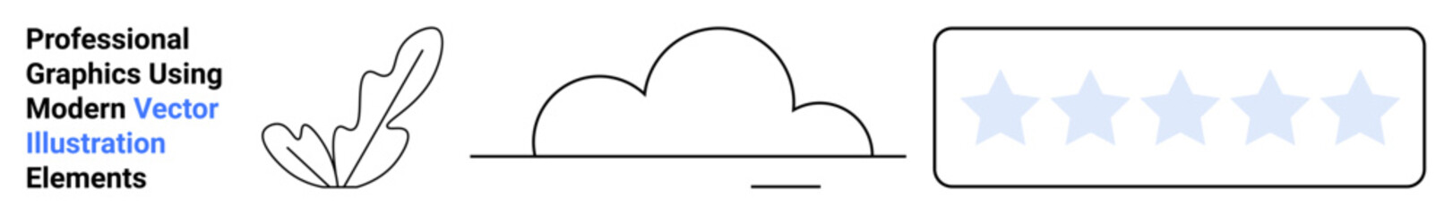 Feather drawing, cloud shape, and five-star rating in minimalist style. Ideal for design projects, branding, evaluations, product reviews, creativity, vector art flat landing page banner