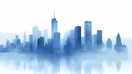 Obraz premium Abstract city skyline blending with ethereal mist, creating drea. Ethereal City Skyline. Illustration
