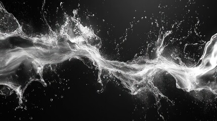 Abstract water splash, black background, dynamic motion, graphic design element