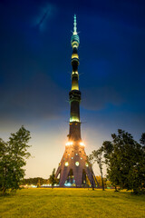 Obraz premium Ostankino television tower on the background of the night city. Moscow