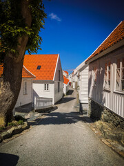 White wooden houses in Karmøy, Norway