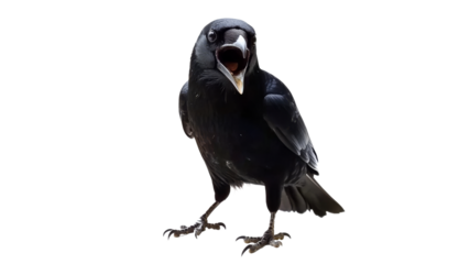 Crow vocalizing loudly in natural sunlight