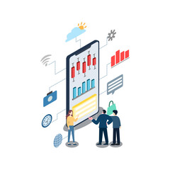 Business professionals studying technology to strategize for business success.