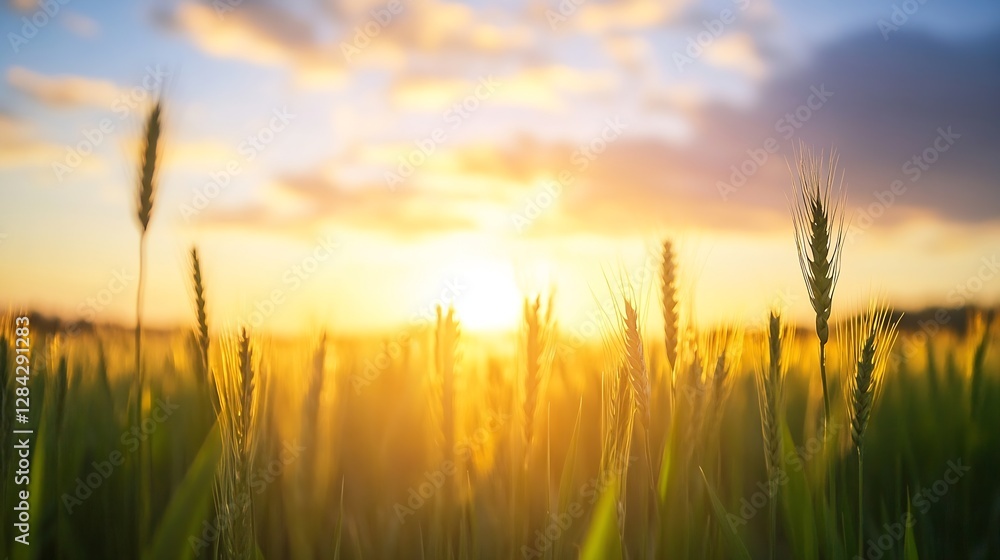 Poster golden wheat field under a dramatic sunset sky creating a warm and peaceful atmosphere : generative 