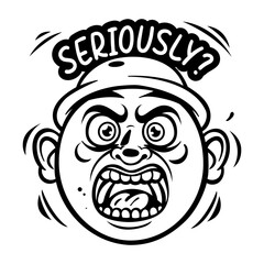 A glyph sticker of angry man asking seriously