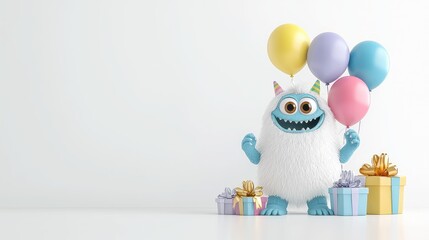 Happy monster birthday celebration gifts balloons