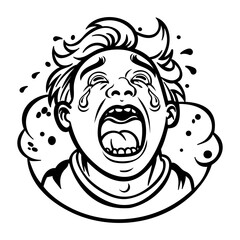 A man crying with sadness, glyph style sticker 
