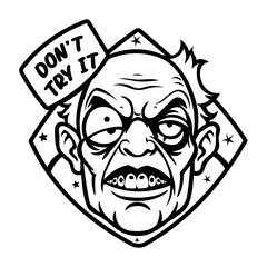 A glyph style sticker of a character giving a warning to not try