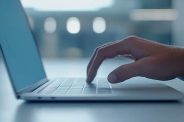 Person Typing on Laptop in Modern Office Space for Hybrid Work Environment