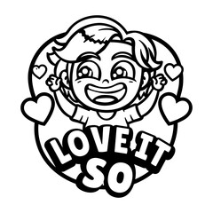 A glyph sticker of a happy character with love it typography