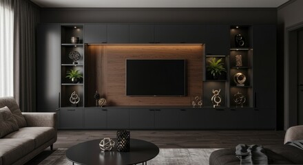Modern Dark Wood Media Wall  