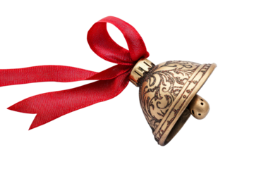 Gold bell with red ribbon for festivities