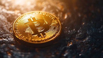 Bitcoin in gold on a dark background. A new form of digital money. Cryptocurrency