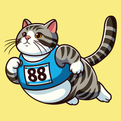 Funny Fat Cat Running a Marathon Cute Sports Illustration
