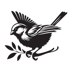 Bird Silhouette Black and White Vector Illustration