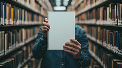 Close-up Blank Book Cover Mockup in a Library