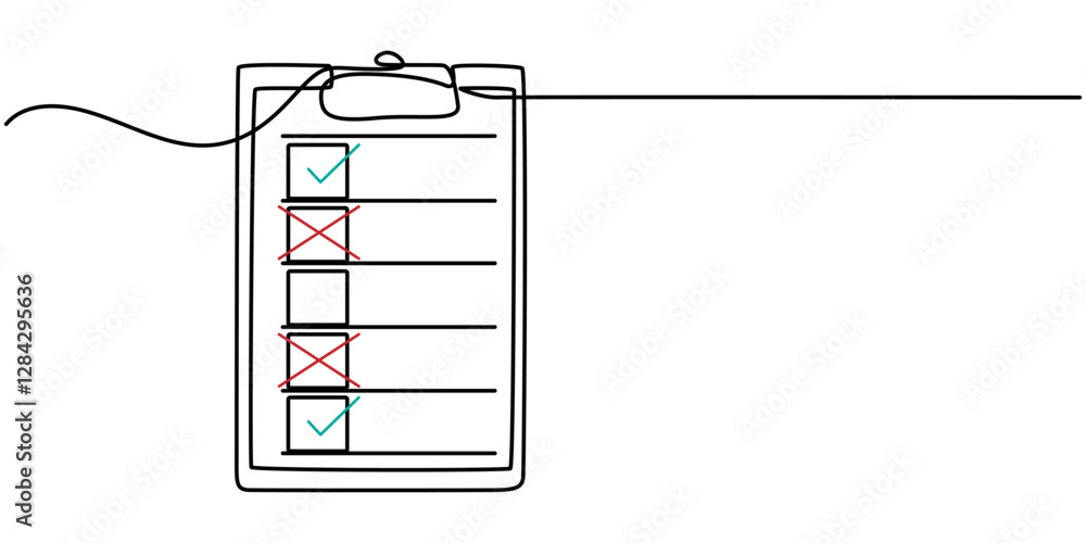 Poster continuous line drawing of checklist icon. hand drawn symbol vector illustration, continuous line dr