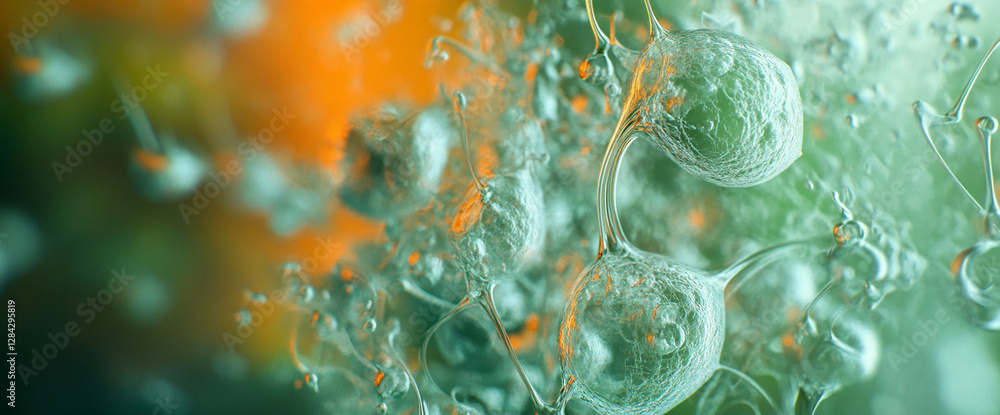 Poster close-up view of microscopic bubbles on a plant stem, representing the intricate details of molecula